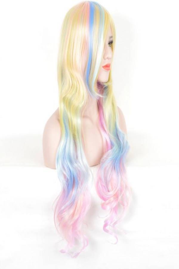 Generic - Lolita Qi Liuhai Curly Hair Cosplay Wig Yellow/Pink/Blue - Image 1