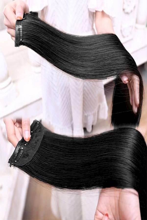 وصلة شعر بمشبك مكونة من قطعتين أسود 55سم - Image 1