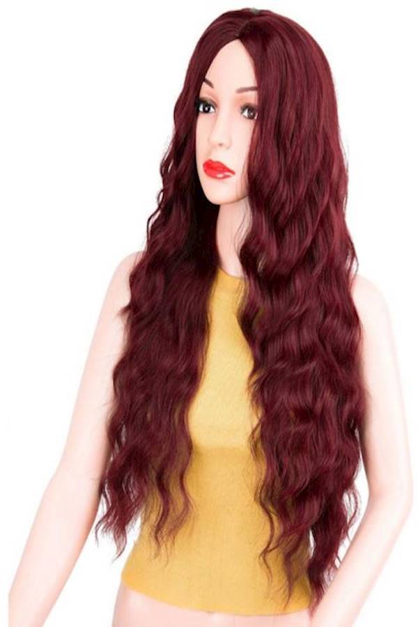 Long Curly Hair Wig Wine Red - Image 2