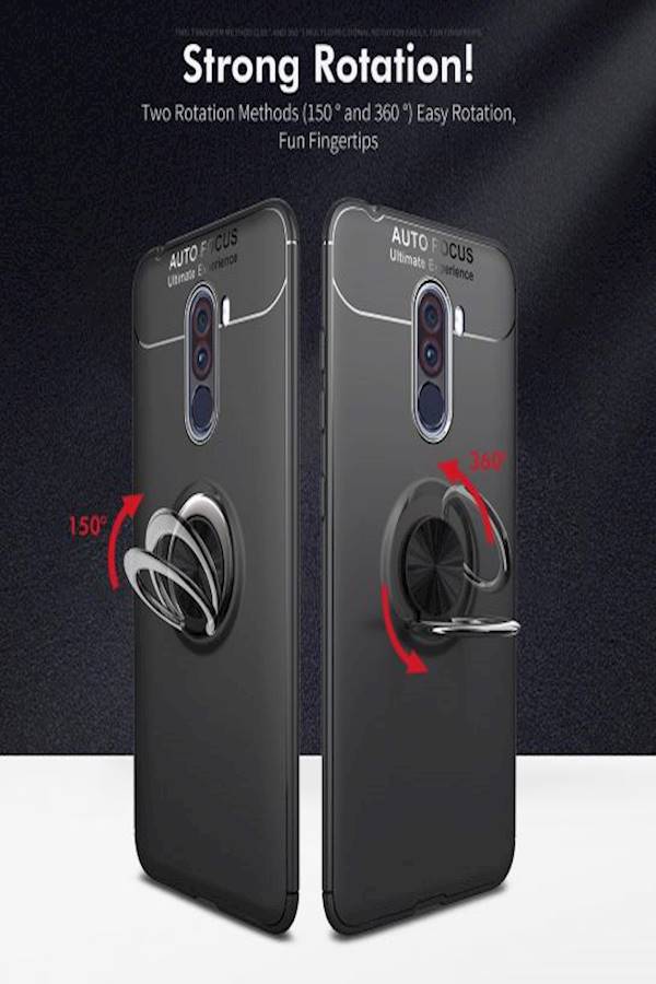 Protective Case Cover With Rotatable Magnetic Ring Holder For Xiaomi Pocophone F1 Black  - Image 4