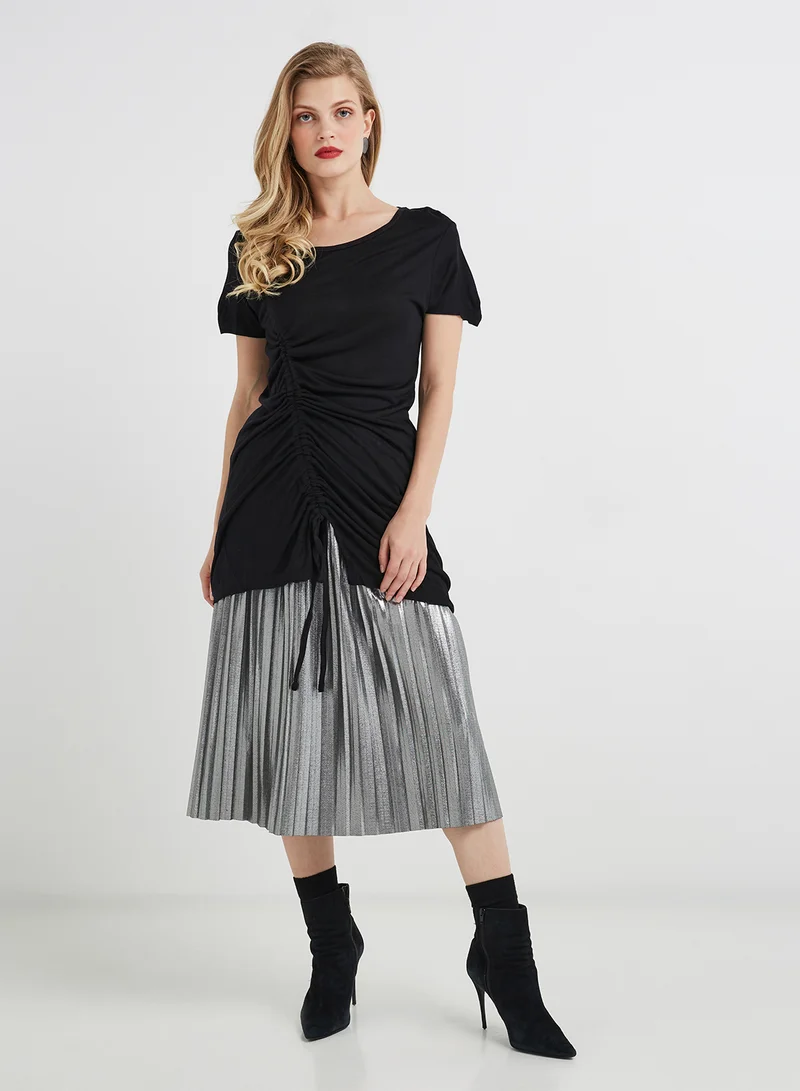 BRAVE SOUL Drawstring Long Line Top Black