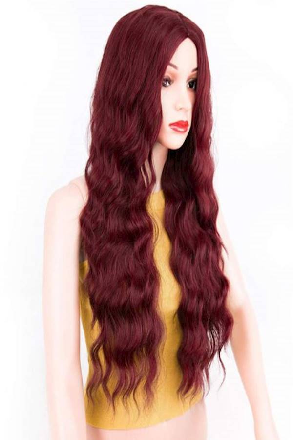 Long Curly Hair Wig Wine Red - Image 3