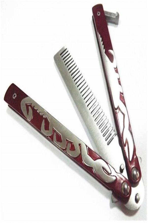 Generic Butterfly Folding Knife Trainer Comb Red/Silver - Image 1