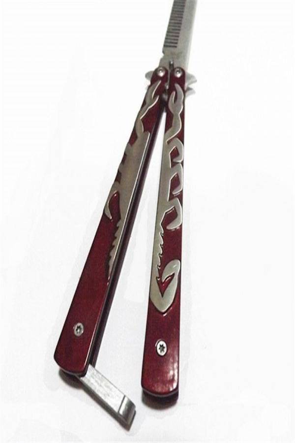 Generic Butterfly Folding Knife Trainer Comb Red/Silver - Image 2