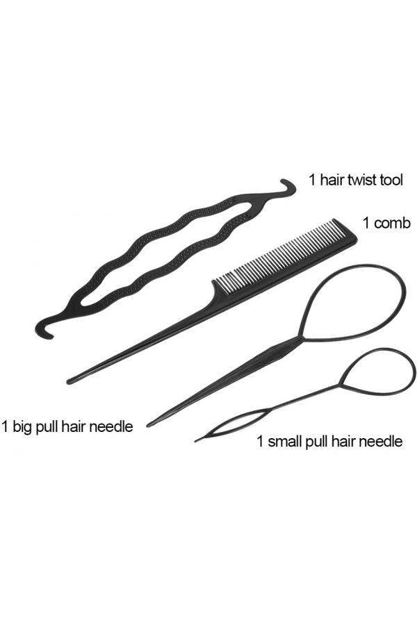 طقم إكسسوارات تصفيف الشعر مكون من 4 قطع أسود - Image 2