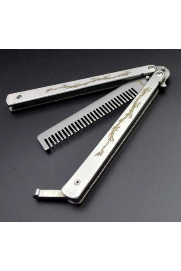 مشط قابل للطي وبتصميم سكين الفراشة فضي - Image 3