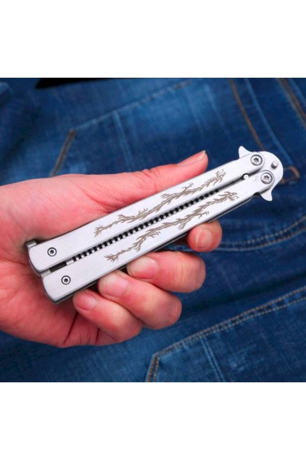 مشط قابل للطي وبتصميم سكين الفراشة فضي - Image 4