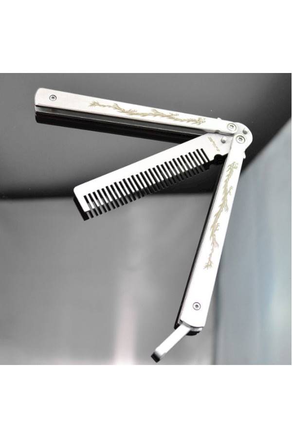 مشط قابل للطي وبتصميم سكين الفراشة فضي - Image 2