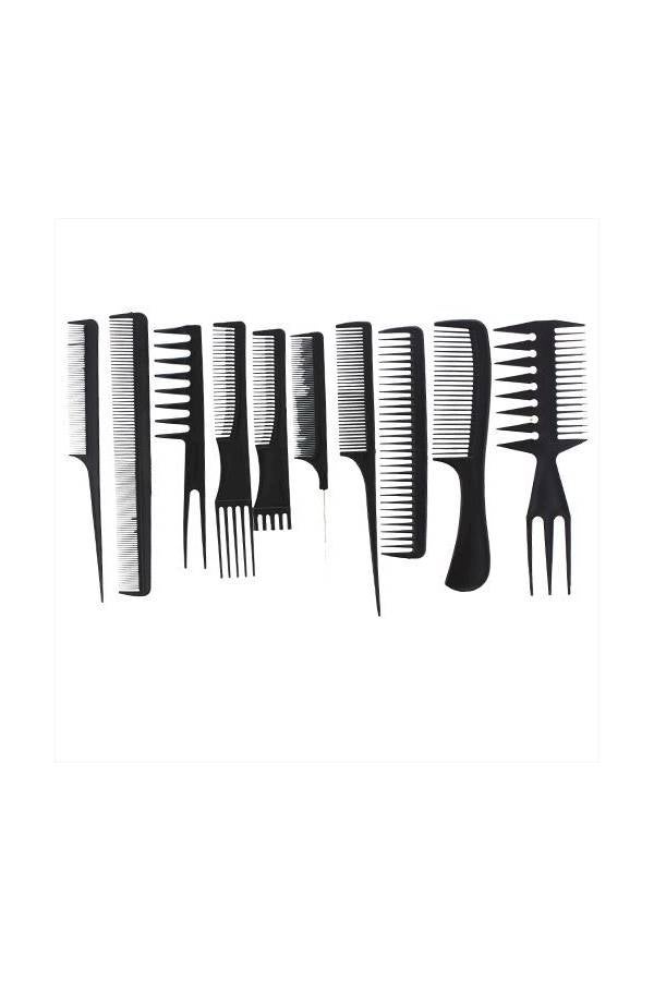 10-Piece Salon Hair Comb Set Black