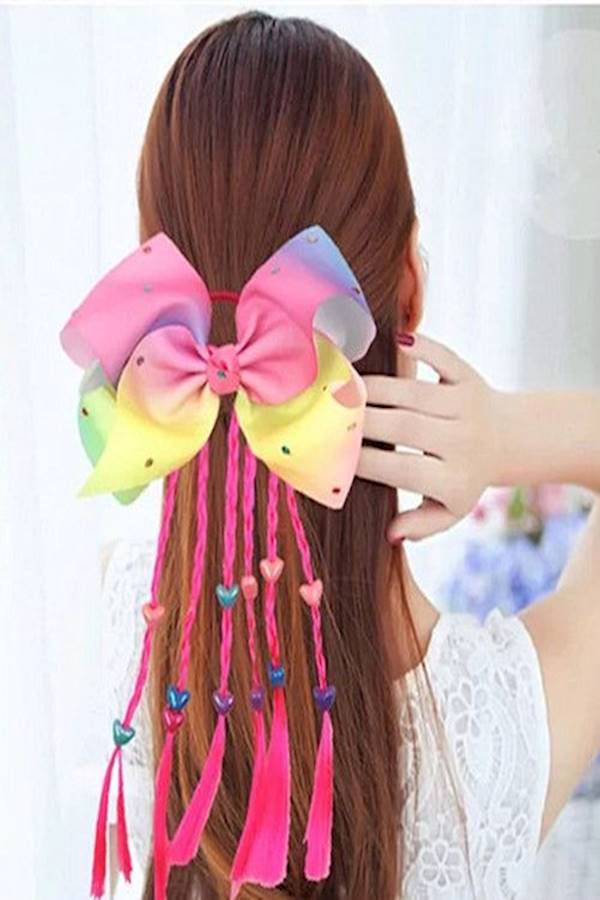 فيونكة شعر مزينة بأحجار الراين وردي/أصفر/ أزرق 8بوصة - Image 2