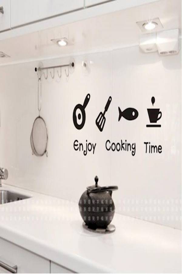 ملصق جداري لطقم أدوات المطبخ مكون من 4 قطع أسود - Image 2