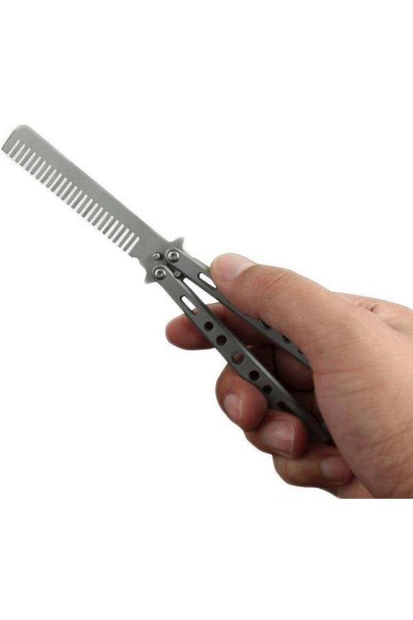 Balisong Style Knife Comb Silver - Image 4