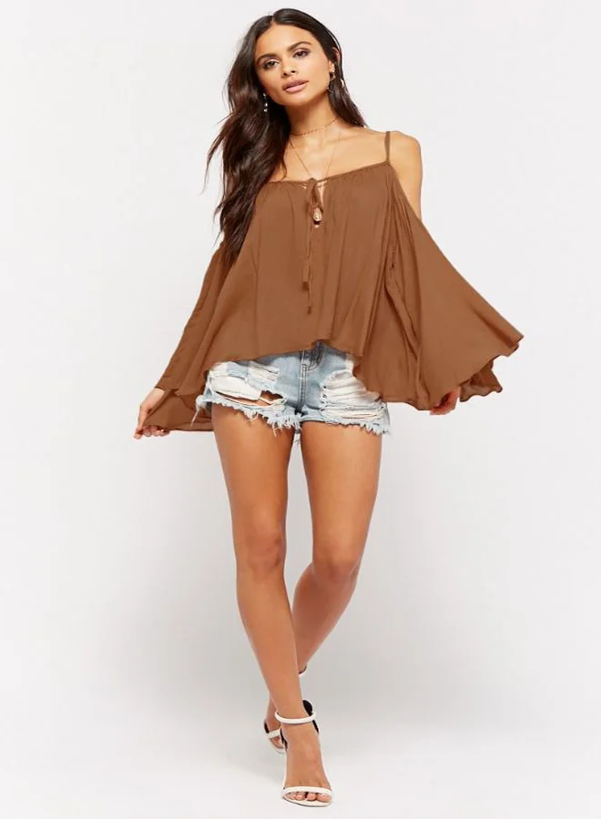 FOREVER 21 Peasant Neck Kaftan Top Blush