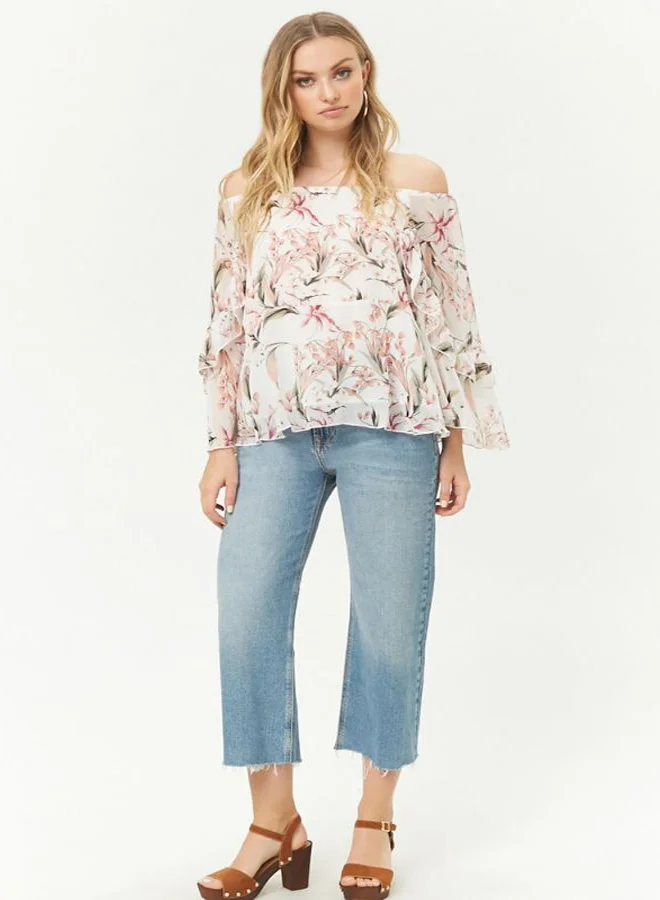 FOREVER 21 Woven Long Sleeves Polyester Top Multicolour
