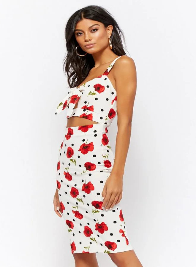 FOREVER 21 Floral Tie-Front Dress Multicolour