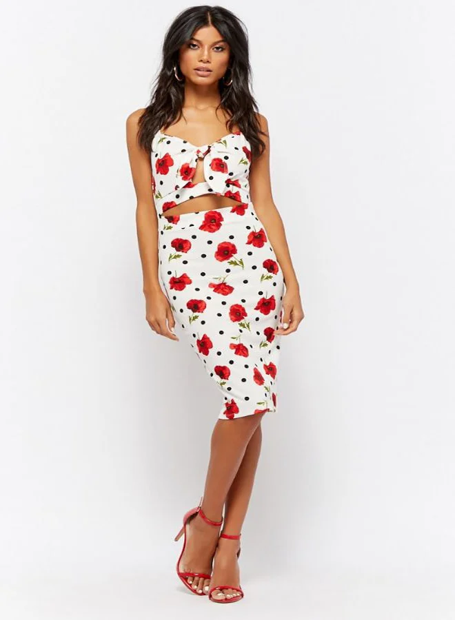 FOREVER 21 Floral Tie-Front Dress Multicolour