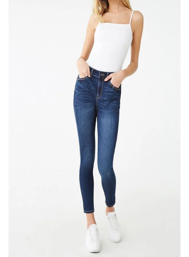 FOREVER 21 Skinny Long Jeans Dark Denim