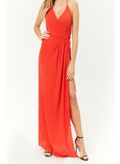 Self Tie Halter Neck Maxi Dress Red