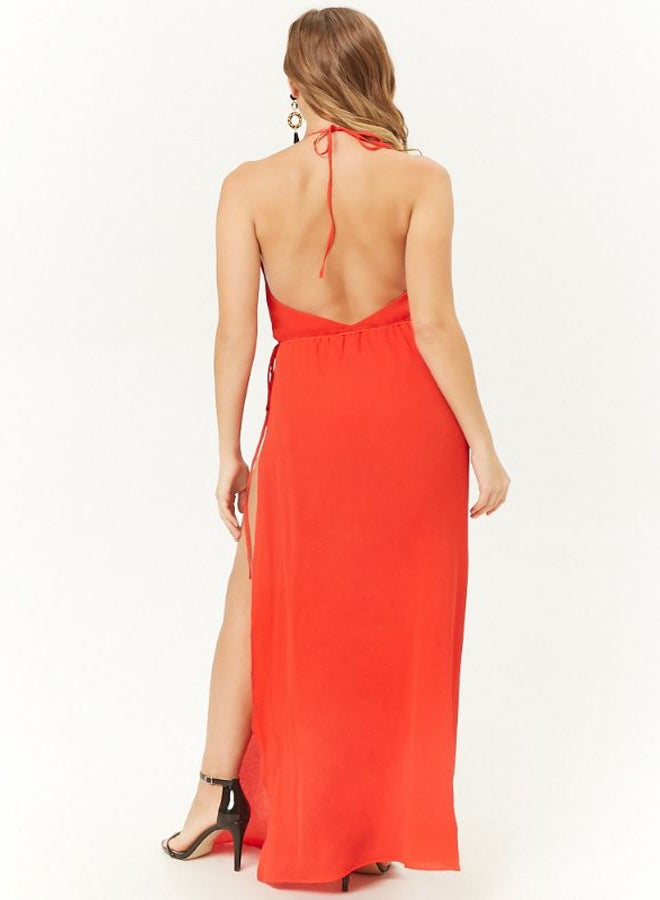 FOREVER 21 - Self Tie Halter Neck Maxi Dress Red - Image 1