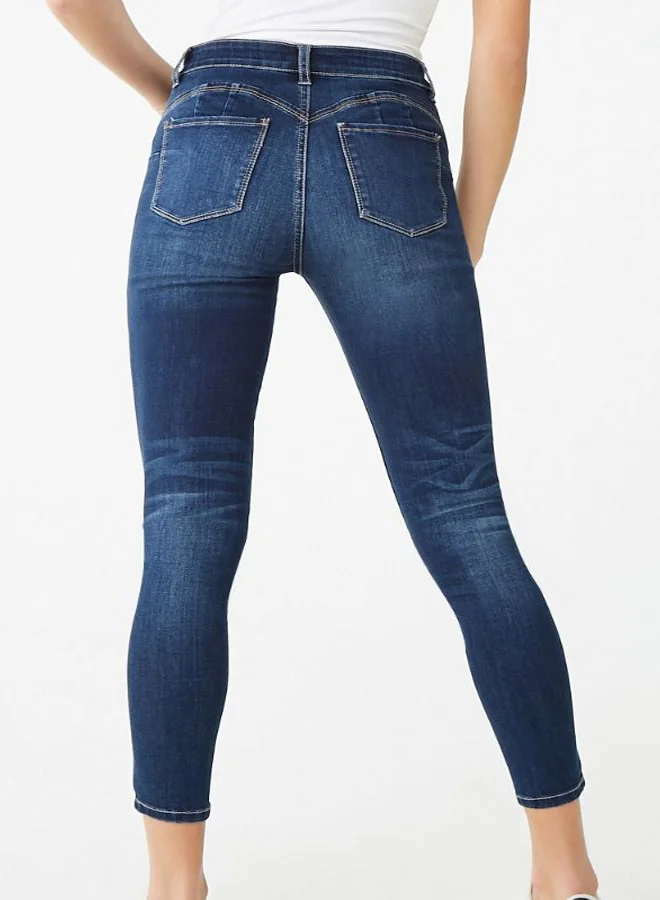 FOREVER 21 Skinny Long Jeans Dark Denim