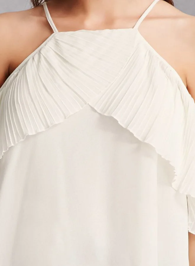 FOREVER 21 Pleated Halter Neck Top White