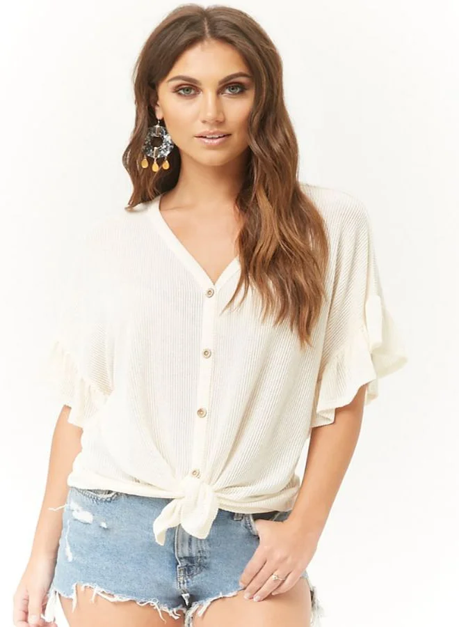 FOREVER 21 Knit V Neck Blouse Ivory