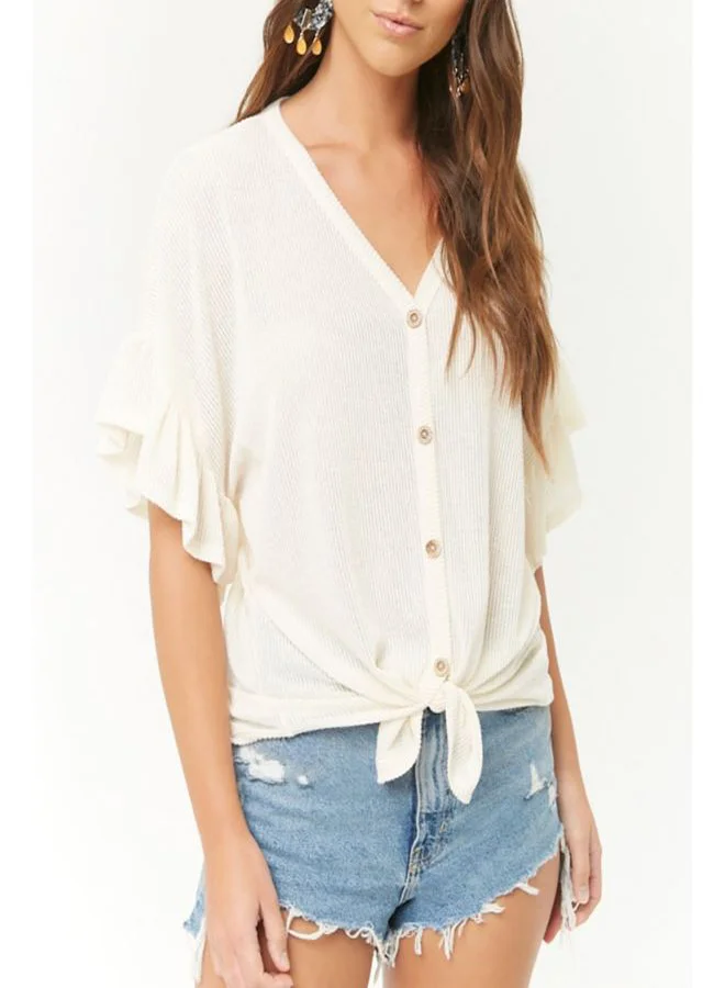 FOREVER 21 Knit V Neck Blouse Ivory