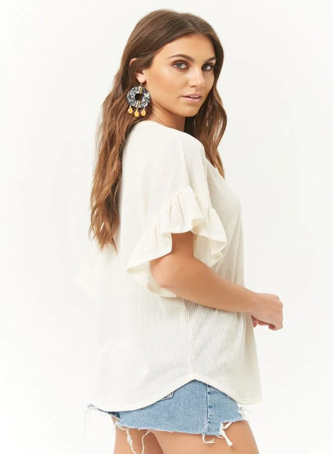 FOREVER 21 Knit V Neck Blouse Ivory