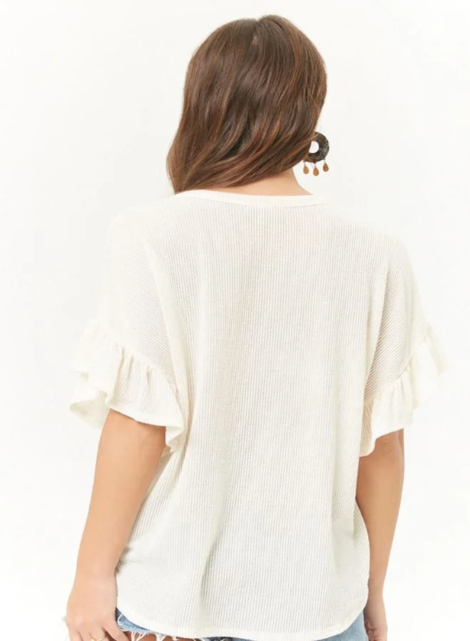 FOREVER 21 Knit V Neck Blouse Ivory