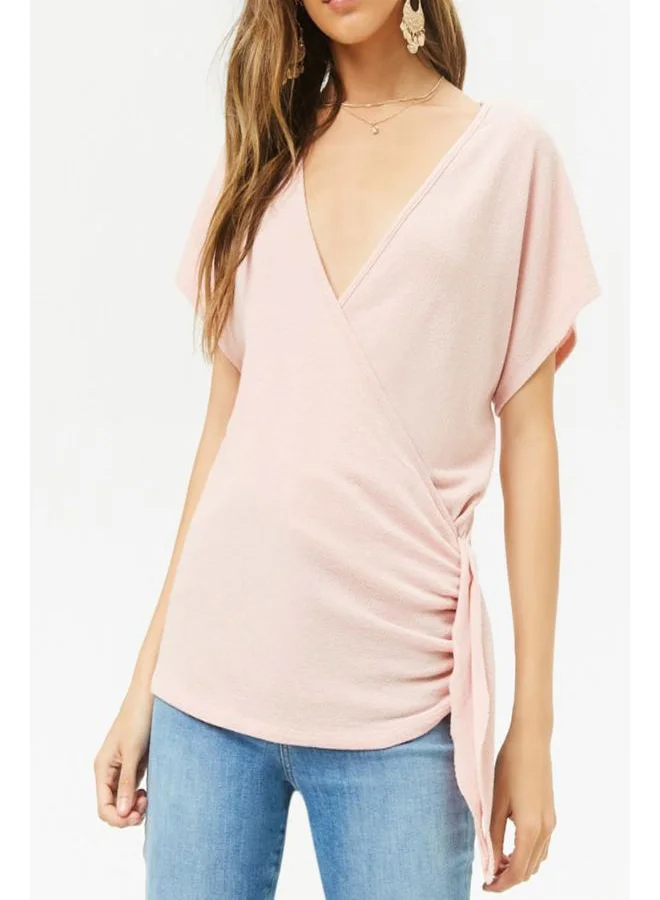 FOREVER 21 Knit Short Sleeve Blouse Rose