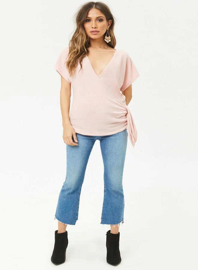 FOREVER 21 Knit Short Sleeve Blouse Rose