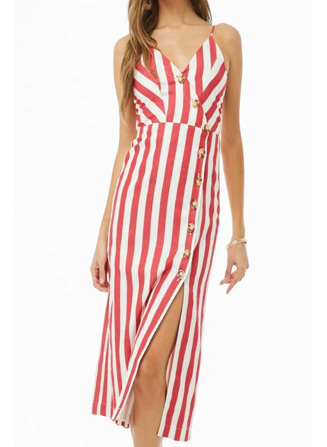 FOREVER 21 Striped Button Front Midi Dress