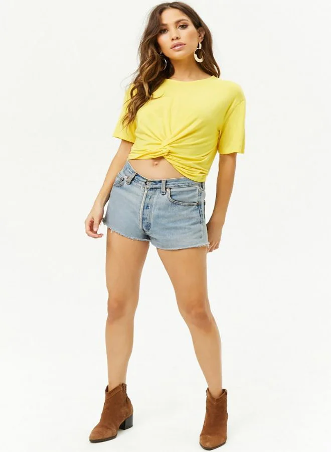 FOREVER 21 Knit Short Sleeve Crop Top Yellow