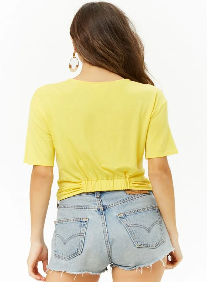 FOREVER 21 Knit Short Sleeve Crop Top Yellow