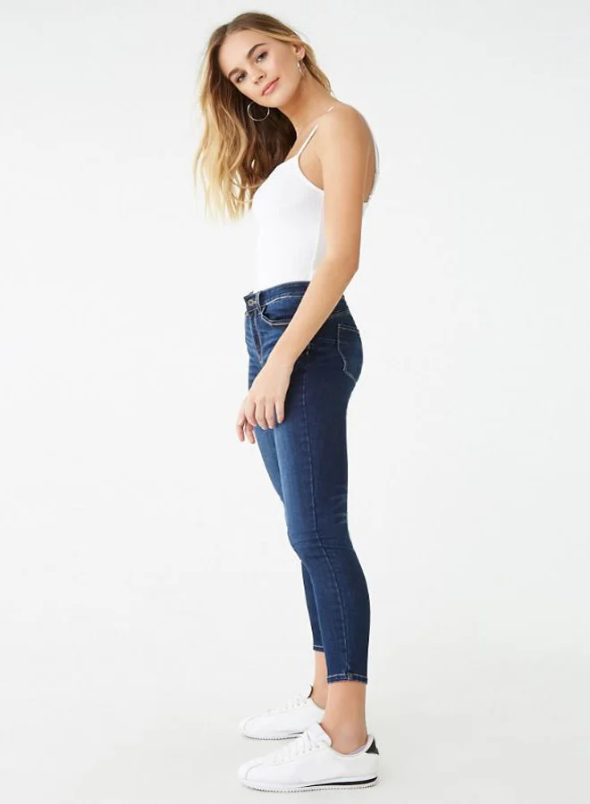 FOREVER 21 Skinny Long Jeans Dark Denim