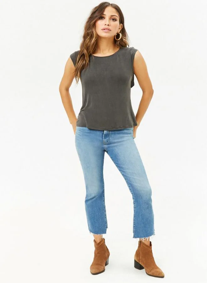 FOREVER 21 Knit Cap Sleeve T-Shirt Black