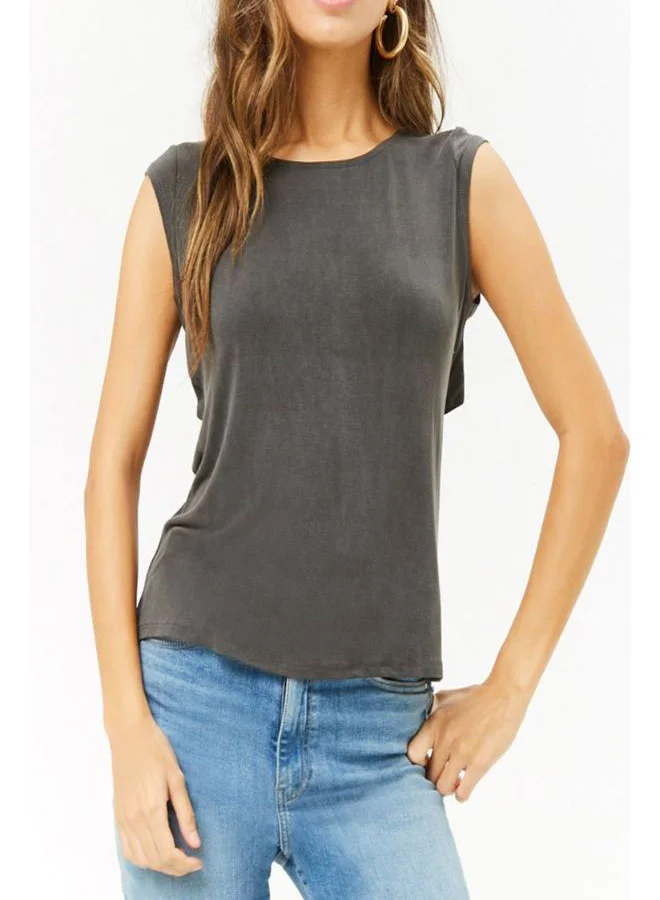 FOREVER 21 Knit Cap Sleeve T-Shirt Black