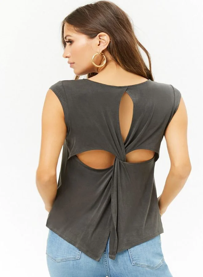 FOREVER 21 Knit Cap Sleeve T-Shirt Black