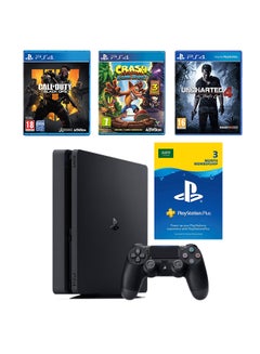 PlayStation 4 Slim 500GB Console With Controller And 3 Games (Uncharted 4 + Crash Bandicoot N Sane Trilogy + Call Of Duty:Black OPS 4) And 3 Months PlayStation Plus Membership