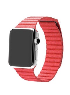 Leather Loop Band with Adjustable Magnetic Closure For Apple Watch Red