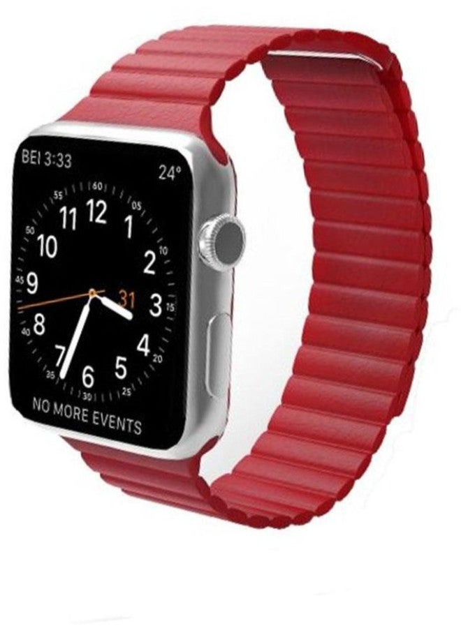 Generic - Leather Loop Band with Adjustable Magnetic Closure For Apple Watch Red - Image 1