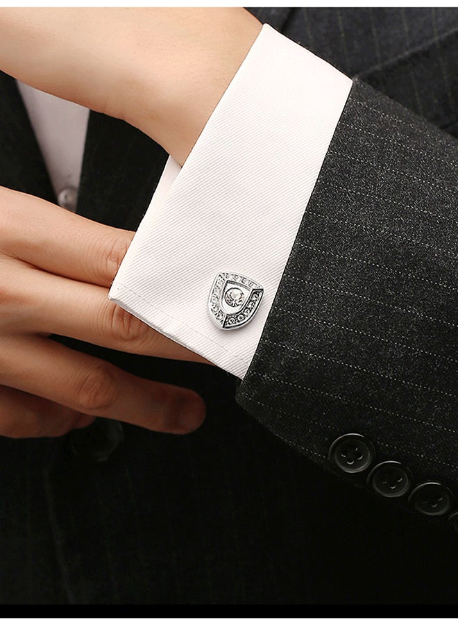 European And American Silver Shield Shirt Cufflinks  - Image 2
