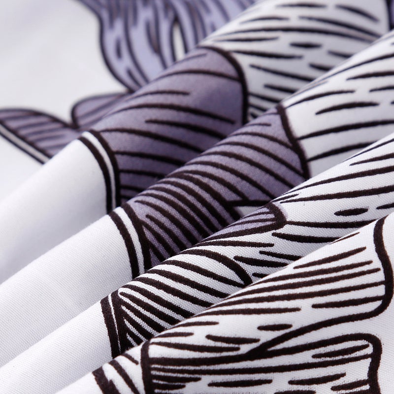 بيوينتي طقم أغطية سرير بطبعة ورقة شجر مكون من 4- قطع بوليستر أبيض/رمادي - Image 5