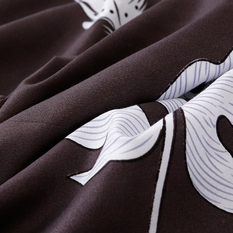 Beauenty 4-Piece Leaf Printed Bedding Set Brown/White - Image 5