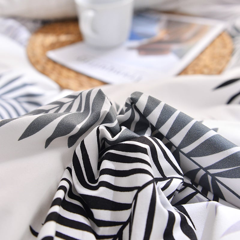 بيوينتي طقم أغطية سرير بطبعة ورقة شجر مكون من 4- قطع بوليستر أبيض/أخضر - Image 5