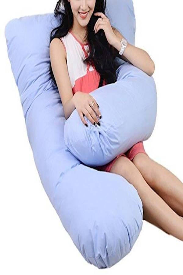 U-Shaped Maternity Pillow Cotton Blue 120x80cm  - Image 2