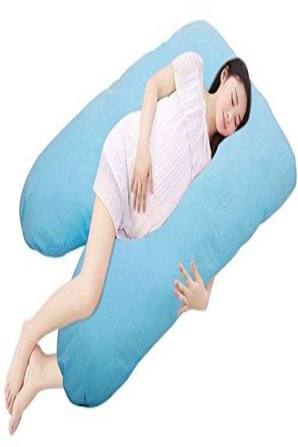 U-Shaped Maternity Pillow Cotton Blue 120x80cm  - Image 4