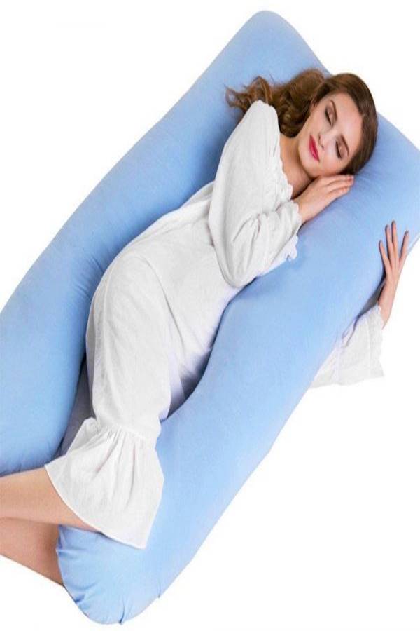 U Shape Maternity Pillow cotton Blue 12x80cm  - Image 3
