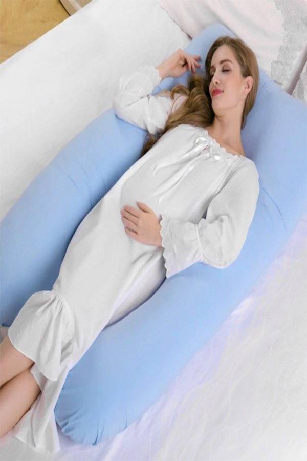 U Shape Maternity Pillow cotton Blue 12x80cm  - Image 4