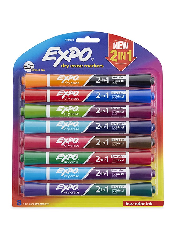 Expo 1944658 2-In-1 Dry Erase Markers, Chisel Tip, Assorted Colors, 8-Count 